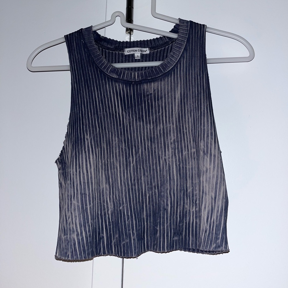 Cotton Citizen Blue Frayed Cropped Tank Top